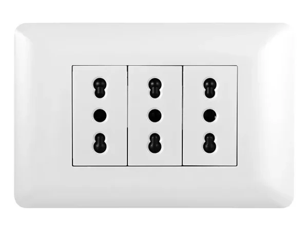 Tomacorriente triple blanco 10-16A 250V con placa – Colombiavid