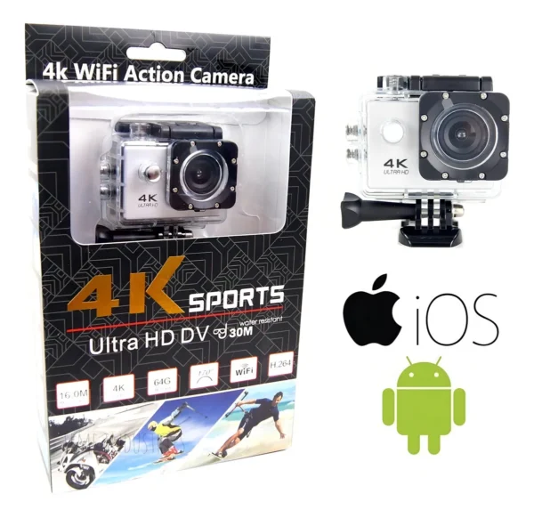 Camara Deportiva 4k I Wifi Sumergible 30mtrs Color Negro