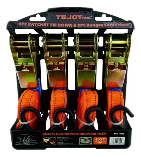 Set Kit Juego Eslinga Cinta Amarre Ratchet 4 Piezas
